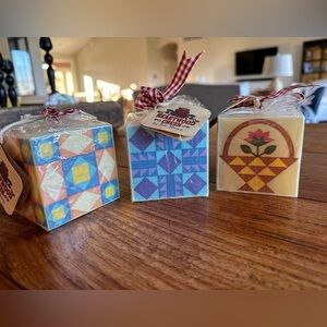 Vintage Jim Shore Quilted Pattern Candle Set of THREE Heartwood Creek 2003